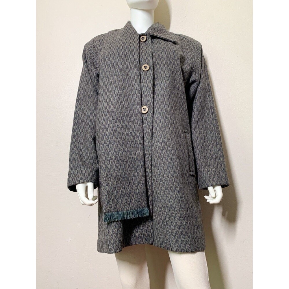 Vintage 70s 80s Wool Coat Women's M La Elegancia Made in Peru Attached Scarf
